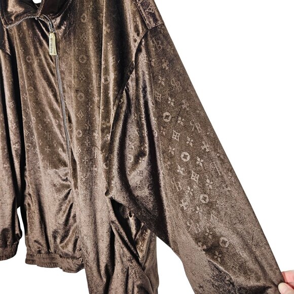 Velvet Chocolate Brown Raw Blue Mens Jacket 5XL Full Zipper Front Y2K 90s - Picture 5 of 8